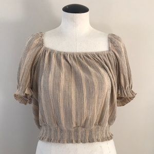 Boho smocked puff sleeve or off shoulder crop top